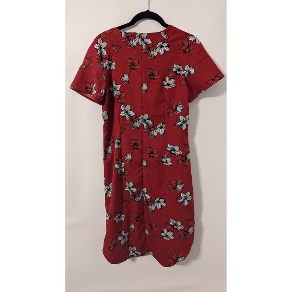 Banana Republic Dress Red Short Sleeve Crew Neck Back Zip Shift Floral - Picture 7 of 7